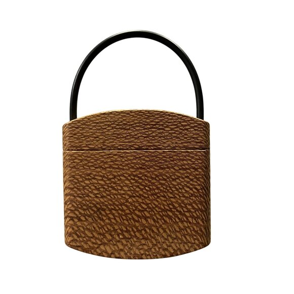 Handmade Wooden Purse Small Box Bag Rubber Handle Artisan Unique Used - Picture 2 of 16